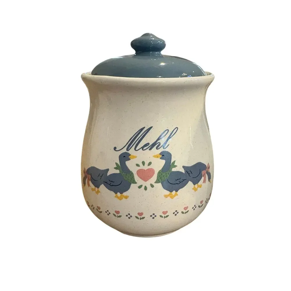 VTG Ceramic Geese Canister Cottagecore Country Farm Flour Salt‎ German Utensil
